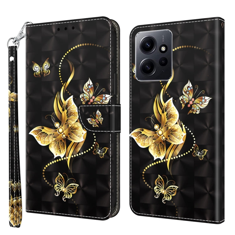 For Xiaomi Redmi Note  12 Pro+ 5G Global 3D Painted Pattern Leather Phone Case(Golden Butterfly)