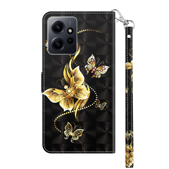 For Xiaomi Redmi Note  12 Pro+ 5G Global 3D Painted Pattern Leather Phone Case(Golden Butterfly)
