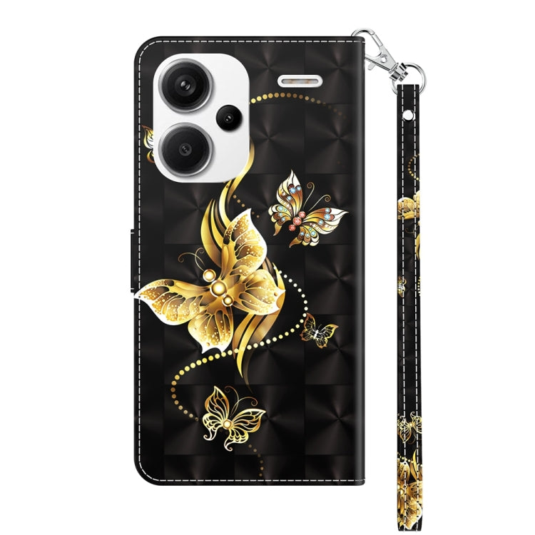 For Xiaomi Redmi Note 13 Pro+ 3D Painted Pattern Leather Phone Case(Golden Butterfly)