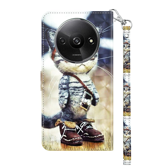 For Xiaomi Redmi A3 3D Painted Pattern Leather Phone Case(Naughty Cat)