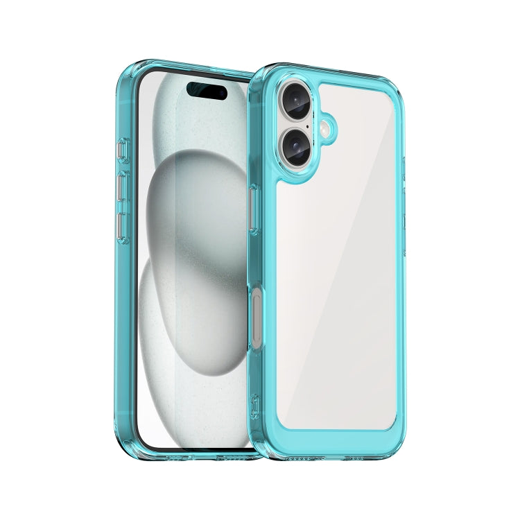 For iPhone 16 Plus Colorful Series Acrylic + TPU Phone Case(Transparent Blue)