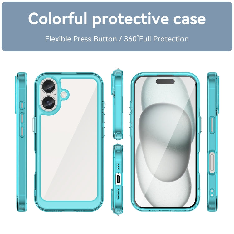 For iPhone 16 Plus Colorful Series Acrylic + TPU Phone Case(Transparent Blue)
