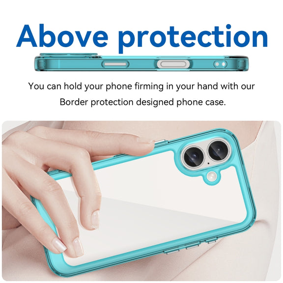 For iPhone 16 Plus Colorful Series Acrylic + TPU Phone Case(Transparent Blue)