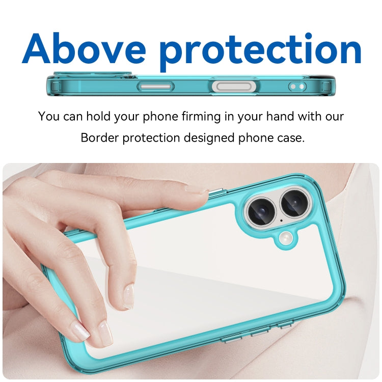 For iPhone 16 Plus Colorful Series Acrylic + TPU Phone Case(Transparent Blue)