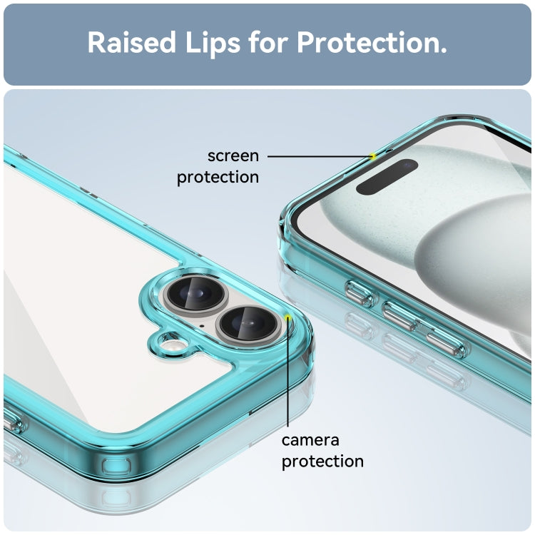 For iPhone 16 Plus Colorful Series Acrylic + TPU Phone Case(Transparent Blue)