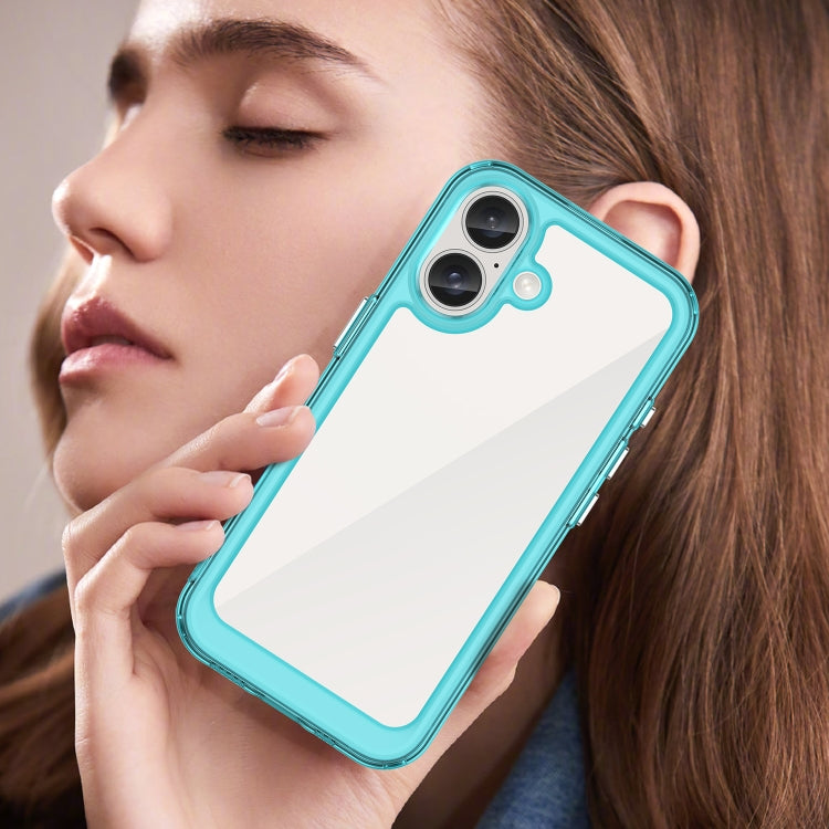 For iPhone 16 Plus Colorful Series Acrylic + TPU Phone Case(Transparent Blue)