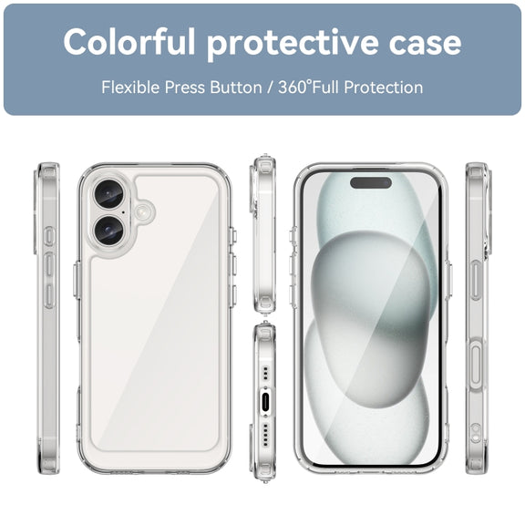 For iPhone 16 Plus Colorful Series Acrylic + TPU Phone Case(Transparent)
