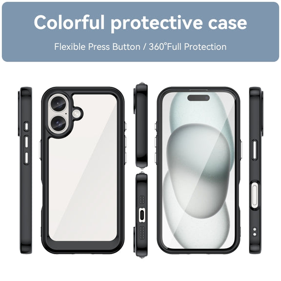 For iPhone 16 Colorful Series Acrylic + TPU Phone Case(Black)