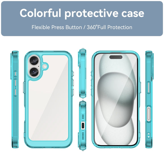For iPhone 16 Colorful Series Acrylic + TPU Phone Case(Transparent Blue)