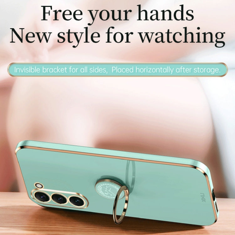 For Samsung Galaxy S24 5G XINLI Straight Edge 6D Electroplate TPU Phone Case with Ring Holder(Celestial Blue)
