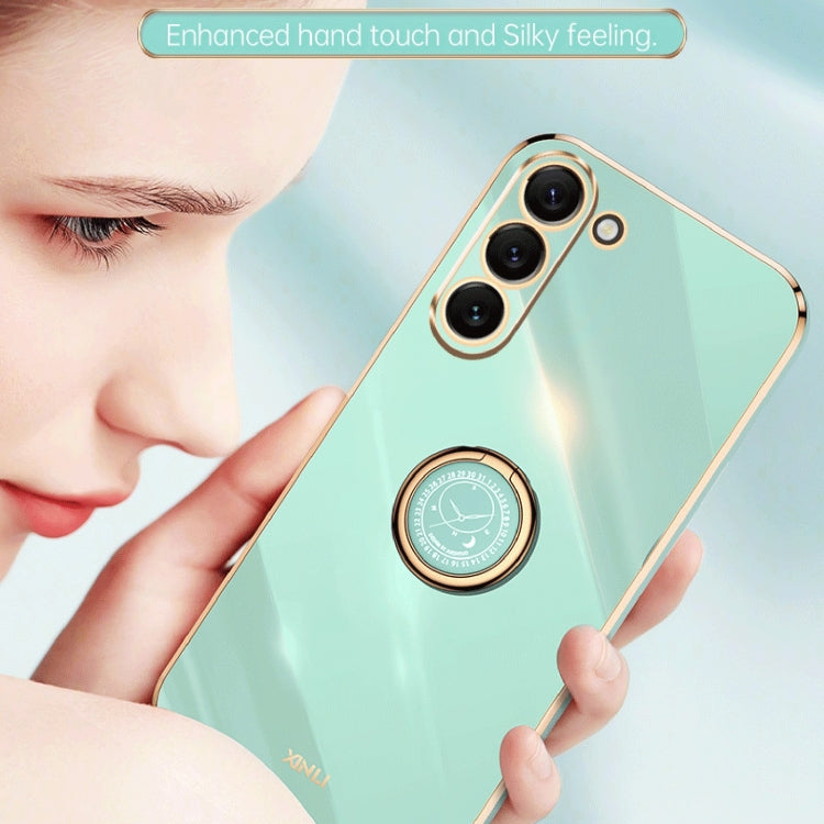 For Samsung Galaxy S24 5G XINLI Straight Edge 6D Electroplate TPU Phone Case with Ring Holder(Celestial Blue)