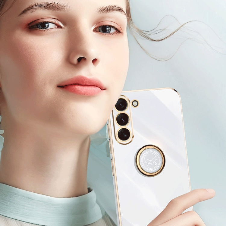 For Samsung Galaxy S24 5G XINLI Straight Edge 6D Electroplate TPU Phone Case with Ring Holder(White)