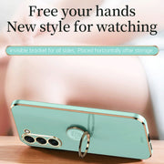 For Samsung Galaxy S24+ 5G XINLI Straight Edge 6D Electroplate TPU Phone Case with Ring Holder(White)