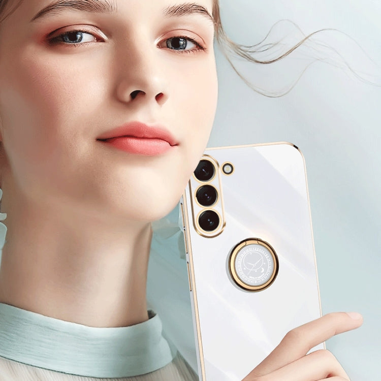 For Samsung Galaxy S24+ 5G XINLI Straight Edge 6D Electroplate TPU Phone Case with Ring Holder(White)