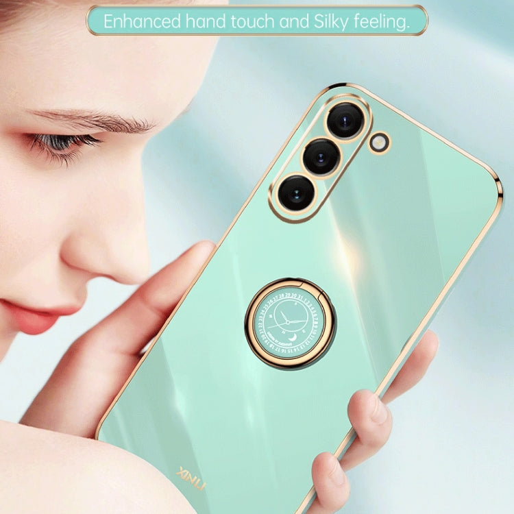 For Samsung Galaxy S24+ 5G XINLI Straight Edge 6D Electroplate TPU Phone Case with Ring Holder(White)