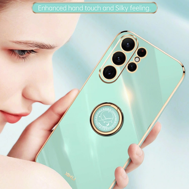 For Samsung Galaxy S24 Ultra 5G XINLI Straight Edge 6D Electroplate TPU Phone Case with Ring Holder(Celestial Blue)
