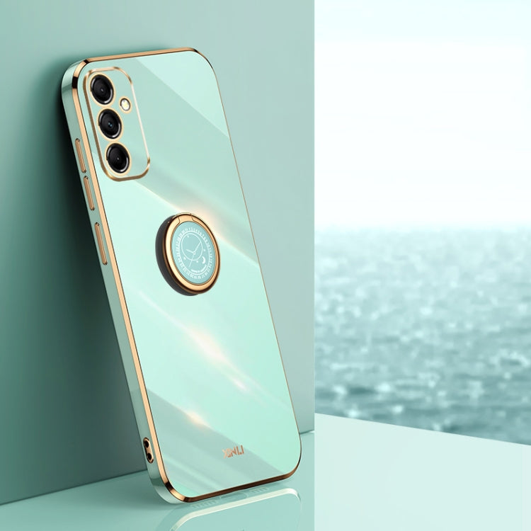 For Samsung Galaxy A55 XINLI Straight Edge 6D Electroplate TPU Phone Case with Ring Holder(Mint Green)