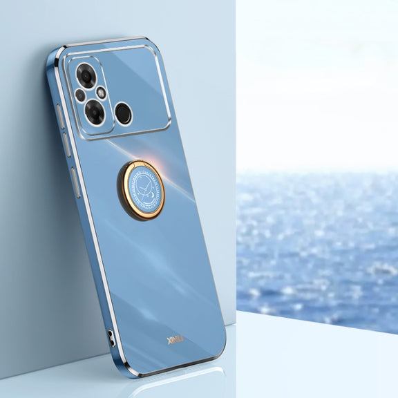 For Xiaomi Poco C55 4G XINLI Straight Edge 6D Electroplate TPU Phone Case with Ring Holder(Celestial Blue)