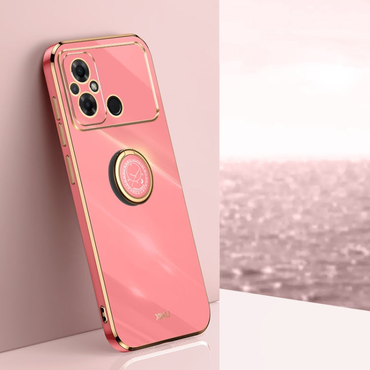 For Xiaomi Poco C55 4G XINLI Straight Edge 6D Electroplate TPU Phone Case with Ring Holder(Hawthorn Red)