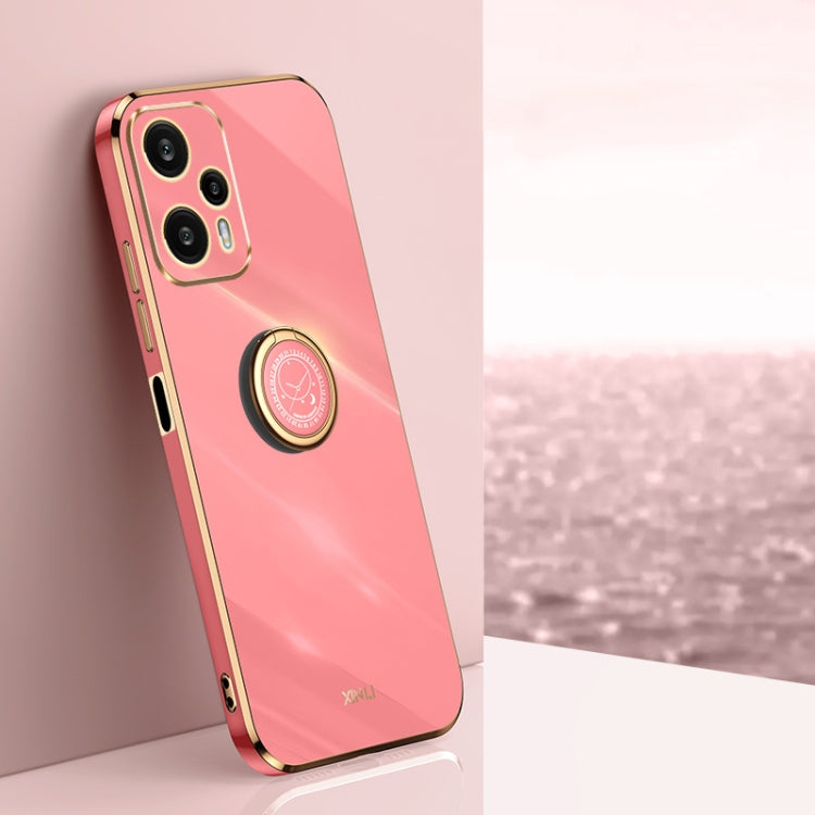 For Xiaomi Redmi Note 12 Turbo XINLI Straight Edge 6D Electroplate TPU Phone Case with Ring Holder(Hawthorn Red)