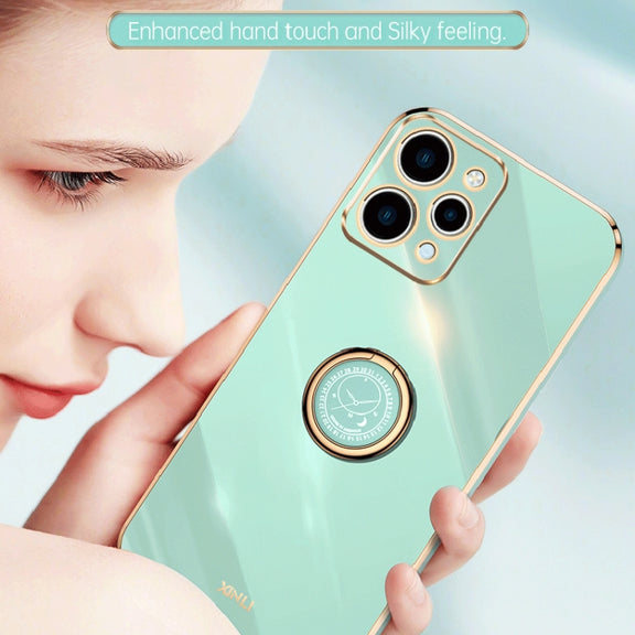 For Xiaomi Redmi 12 4G XINLI Straight Edge 6D Electroplate TPU Phone Case with Ring Holder(White)