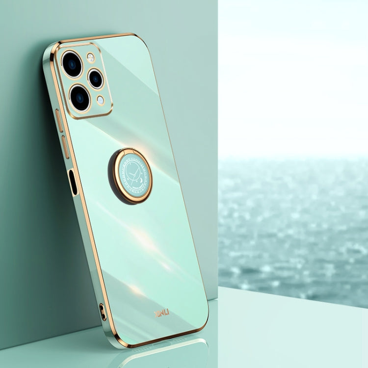 For Xiaomi Redmi 12 4G XINLI Straight Edge 6D Electroplate TPU Phone Case with Ring Holder(Mint Green)