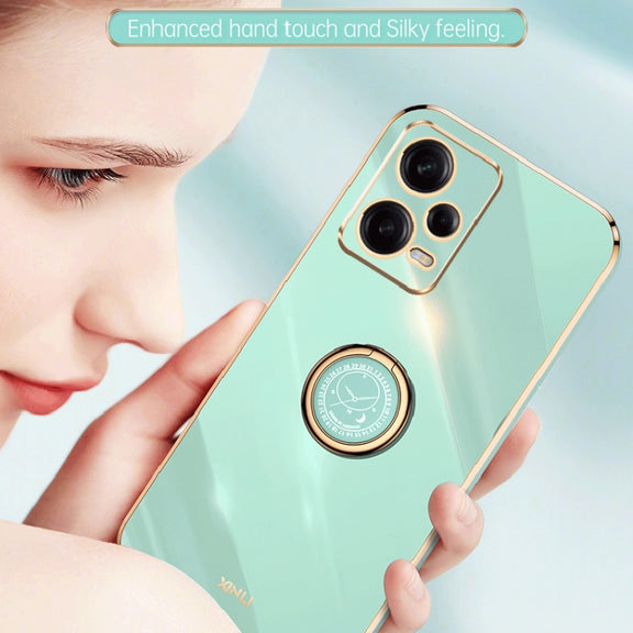 For Xiaomi Redmi Note 12 5G Global XINLI Straight Edge 6D Electroplate TPU Phone Case with Ring Holder(Black)
