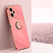 For Xiaomi Redmi Note 12 5G Global XINLI Straight Edge 6D Electroplate TPU Phone Case with Ring Holder(Hawthorn Red)