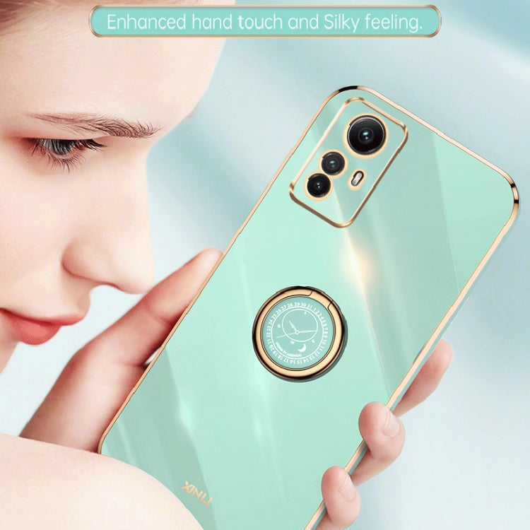 For Xiaomi Redmi Note 12S 4G XINLI Straight Edge 6D Electroplate TPU Phone Case with Ring Holder(White)