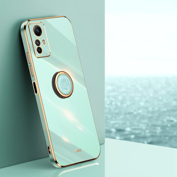 For Xiaomi Redmi Note 12S 4G XINLI Straight Edge 6D Electroplate TPU Phone Case with Ring Holder(Mint Green)