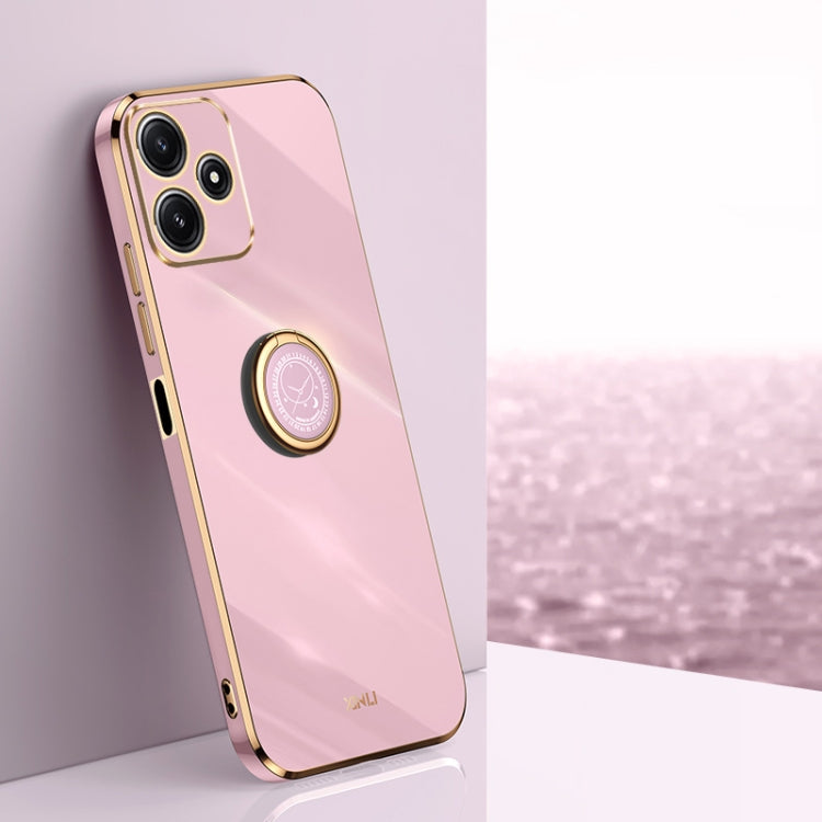 For Xiaomi Redmi Note 12R XINLI Straight Edge 6D Electroplate TPU Phone Case with Ring Holder(Cherry Purple)