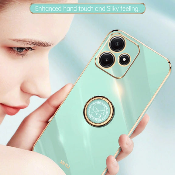 For Xiaomi Redmi Note 12R XINLI Straight Edge 6D Electroplate TPU Phone Case with Ring Holder(Celestial Blue)