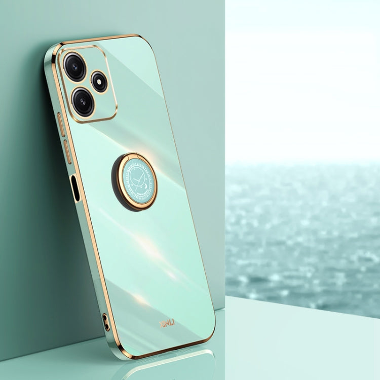 For Xiaomi Redmi Note 12R XINLI Straight Edge 6D Electroplate TPU Phone Case with Ring Holder(Mint Green)