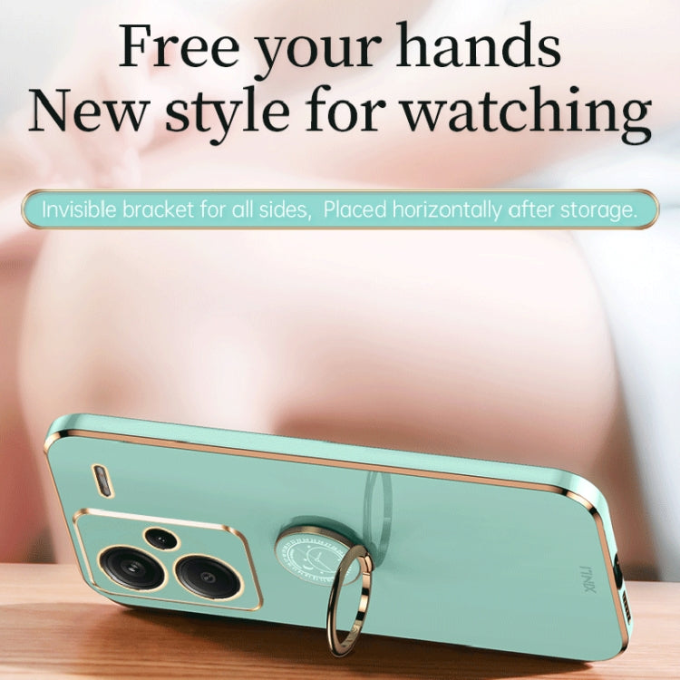 For Xiaomi Redmi Note 13 Pro+ XINLI Straight Edge 6D Electroplate TPU Phone Case with Ring Holder(Cherry Purple)
