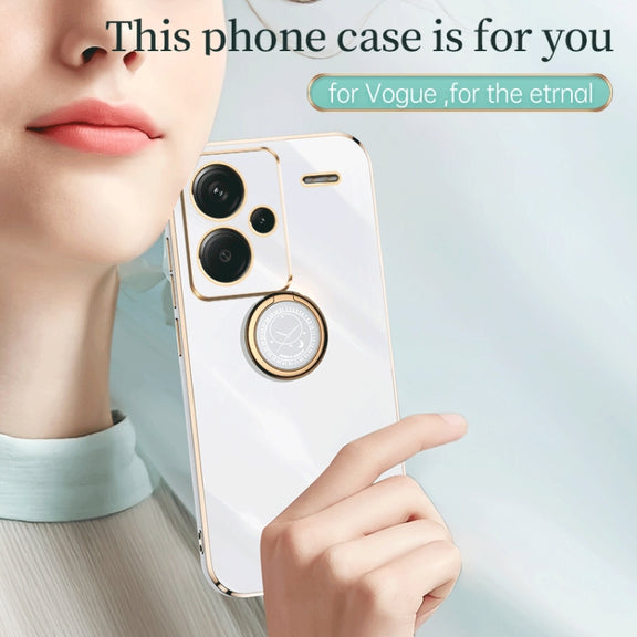 For Xiaomi Redmi Note 13 Pro+ XINLI Straight Edge 6D Electroplate TPU Phone Case with Ring Holder(Celestial Blue)