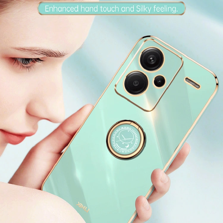 For Xiaomi Redmi Note 13 Pro+ XINLI Straight Edge 6D Electroplate TPU Phone Case with Ring Holder(Celestial Blue)
