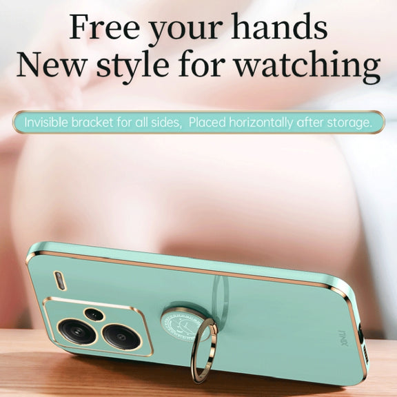 For Xiaomi Redmi Note 13 Pro+ XINLI Straight Edge 6D Electroplate TPU Phone Case with Ring Holder(Celestial Blue)