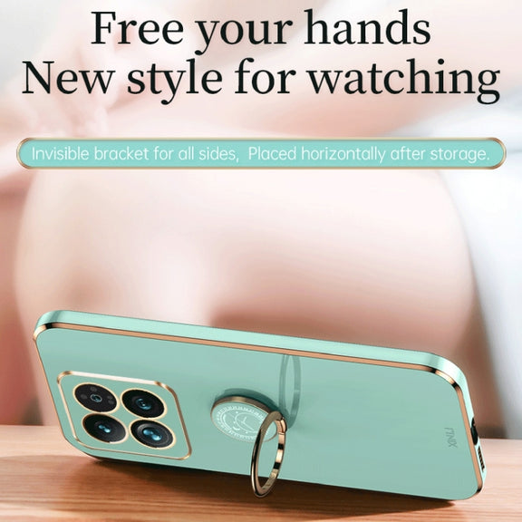 For Xiaomi 14 Pro XINLI Straight Edge 6D Electroplate TPU Phone Case with Ring Holder(Hawthorn Red)