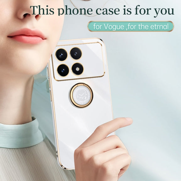 For Xiaomi Redmi K70E XINLI Straight Edge 6D Electroplate TPU Phone Case with Ring Holder(Celestial Blue)