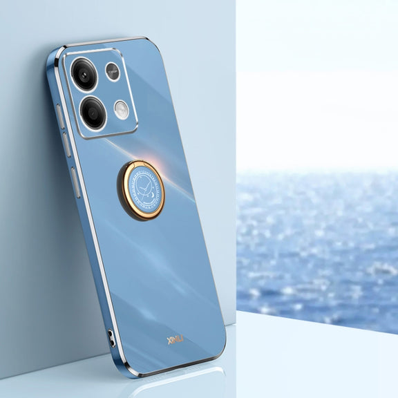 For Xiaomi Redmi Note 13 4G XINLI Straight Edge 6D Electroplate TPU Phone Case with Ring Holder(Celestial Blue)