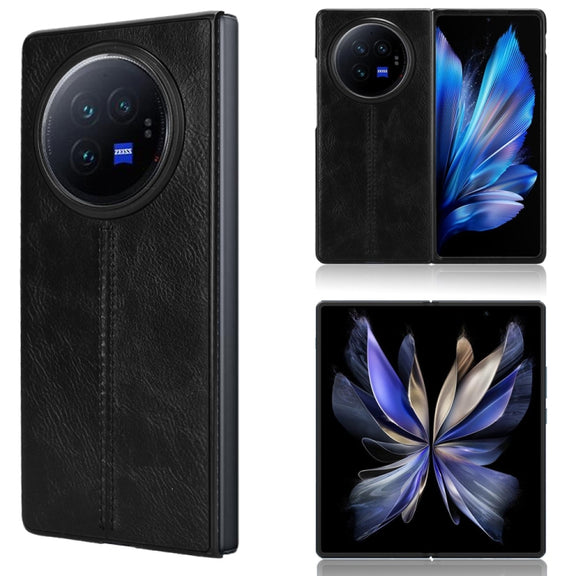 For vivo X Fold3 Pro Cow Pattern Sewing Back Cover Phone Case(Black)