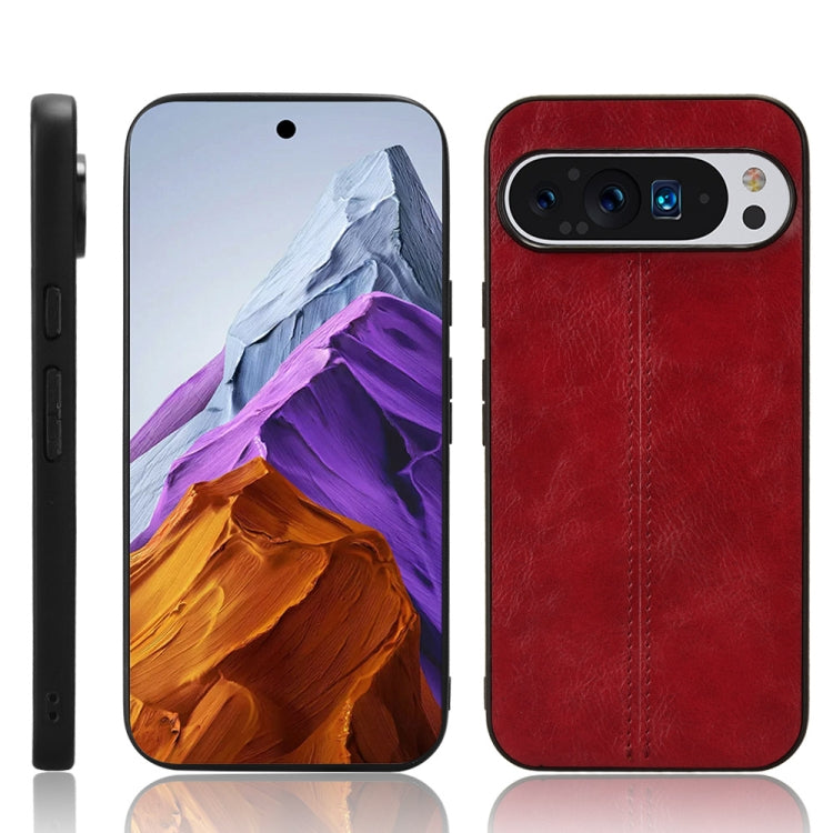 For Google Pixel 9 Pro Sewing Cow Pattern Skin PC + PU + TPU Phone Case(Red)