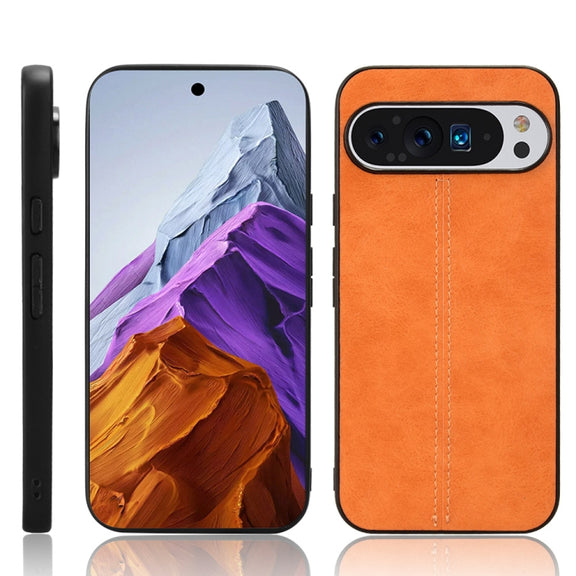 For Google Pixel 9 Pro Sewing Cow Pattern Skin PC + PU + TPU Phone Case(Orange)