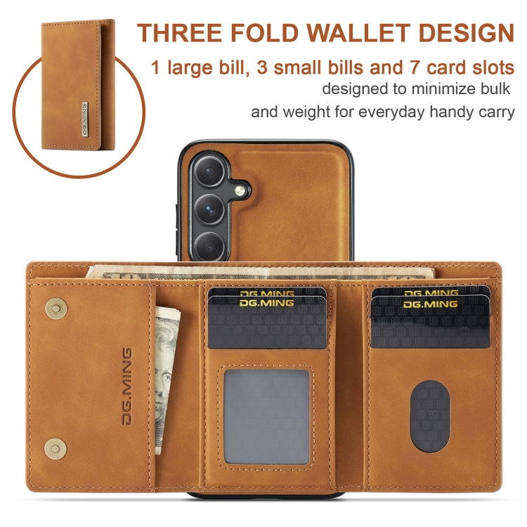 For Samsung Galaxy S24 5G DG.MING M1 Series 3-Fold Multi Card Wallet + Magnetic Phone Case(Brown)