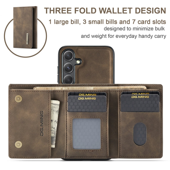 For Samsung Galaxy S24+ 5G DG.MING M1 Series 3-Fold Multi Card Wallet + Magnetic Phone Case(Coffee)