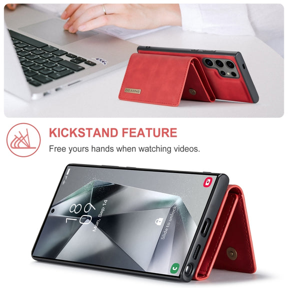 For Samsung Galaxy S24 Ultra 5G DG.MING M1 Series 3-Fold Multi Card Wallet + Magnetic Phone Case(Red)
