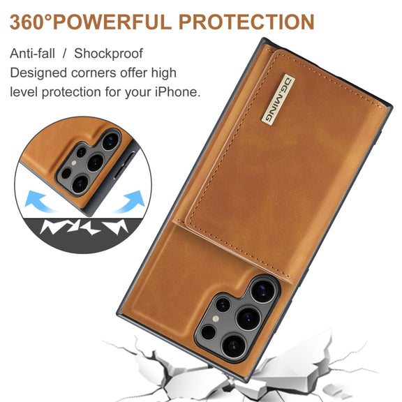 For Samsung Galaxy S24 Ultra 5G DG.MING M1 Series 3-Fold Multi Card Wallet + Magnetic Phone Case(Brown)
