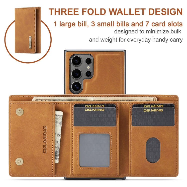 For Samsung Galaxy S24 Ultra 5G DG.MING M1 Series 3-Fold Multi Card Wallet + Magnetic Phone Case(Brown)