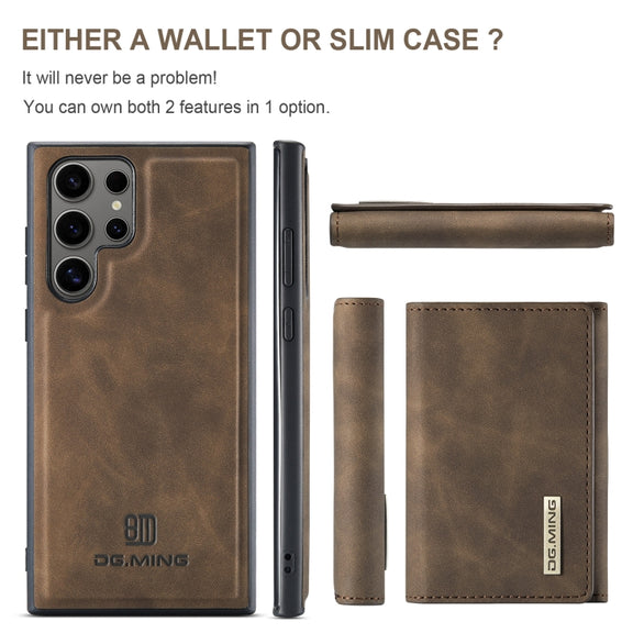 For Samsung Galaxy S24 Ultra 5G DG.MING M1 Series 3-Fold Multi Card Wallet + Magnetic Phone Case(Coffee)