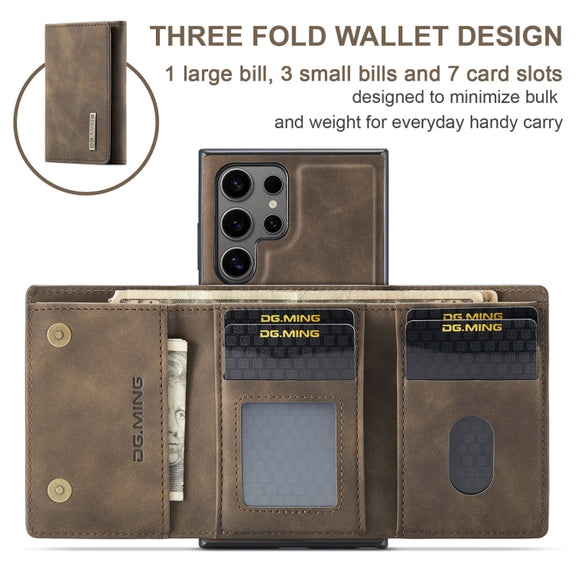 For Samsung Galaxy S24 Ultra 5G DG.MING M1 Series 3-Fold Multi Card Wallet + Magnetic Phone Case(Coffee)